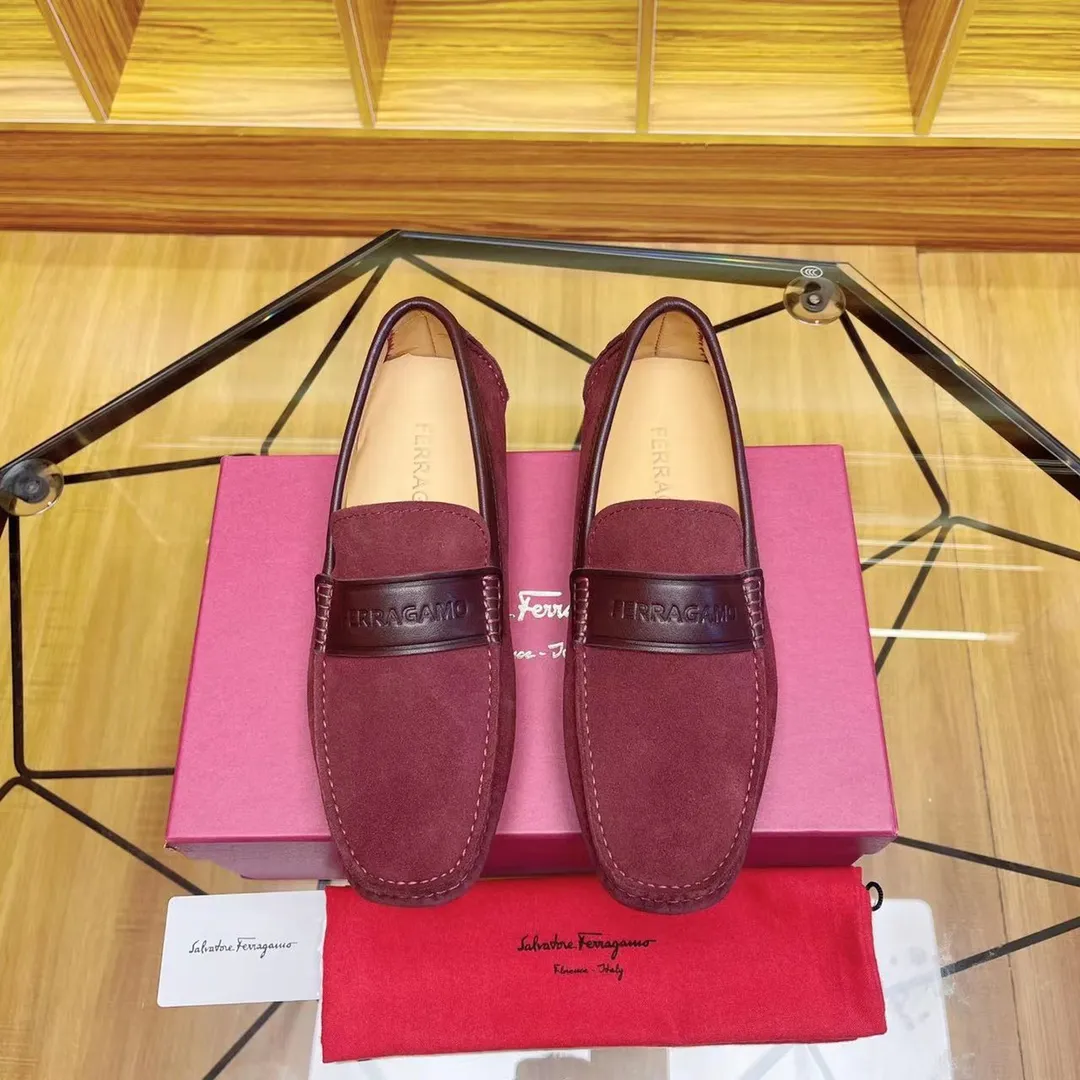 Men's shoes 💰560Ferragamo high-end quality 🔥 burgundy cow suede ➕ cowhide lining size 38-45